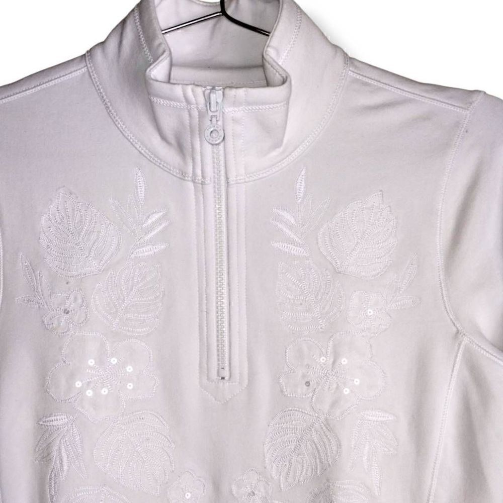 Tommy Bahama Women's Pullover 1/2 Zip Floral Embroidery White Size Small - Picture 2 of 11